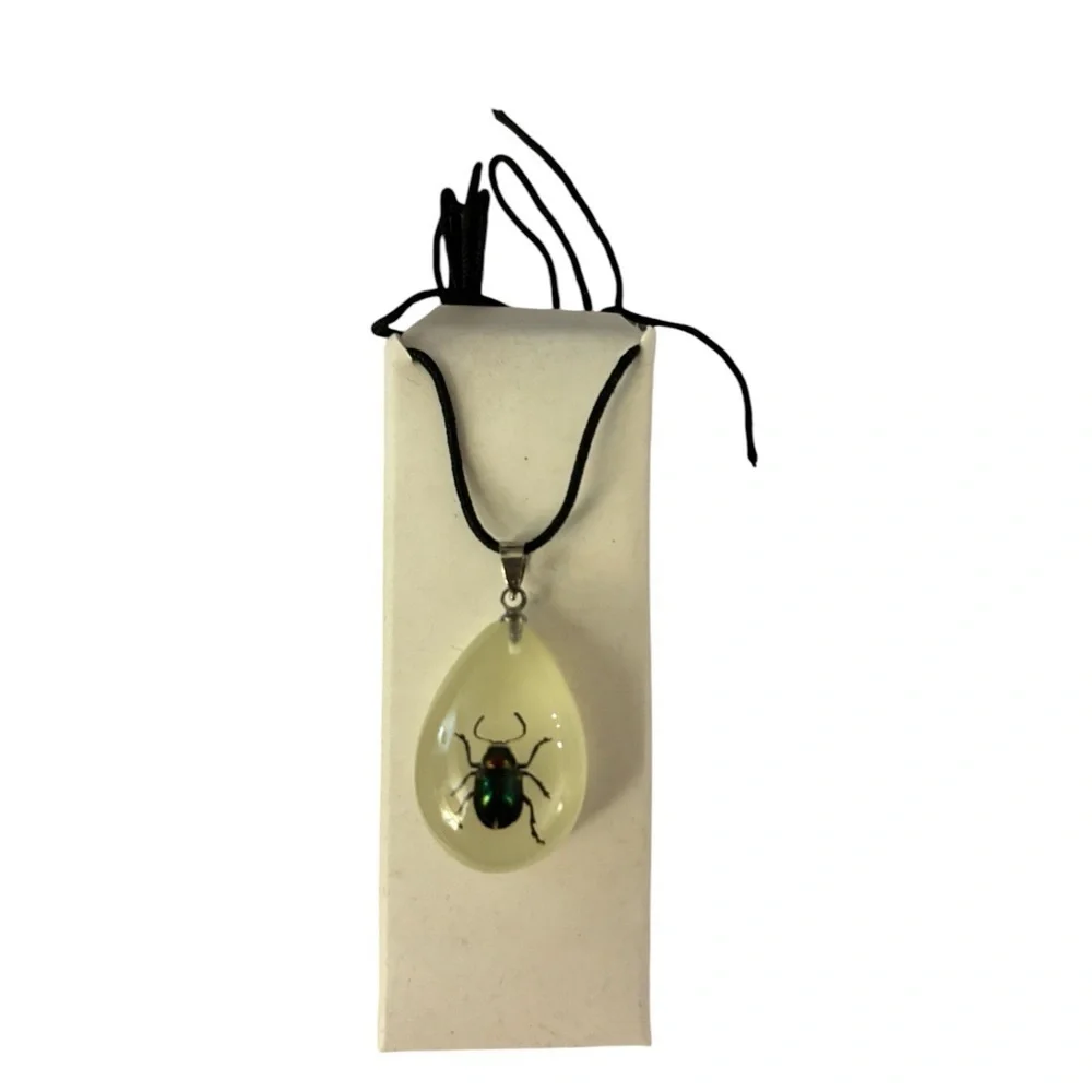 Adjustable Necklace with Shining Leaf Beetle Resin Casted in Clea…